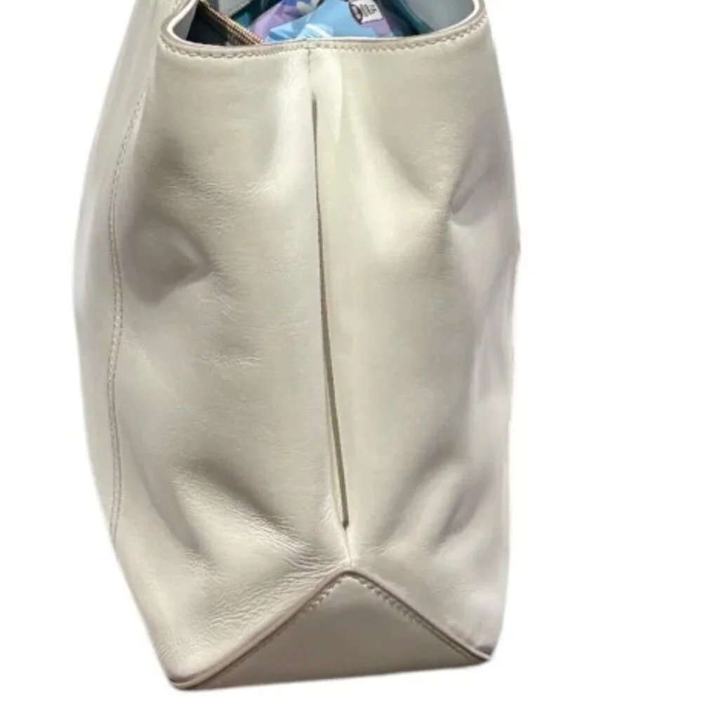 Brian Atwood White Leather Shoulder Bag Tote with Tassel